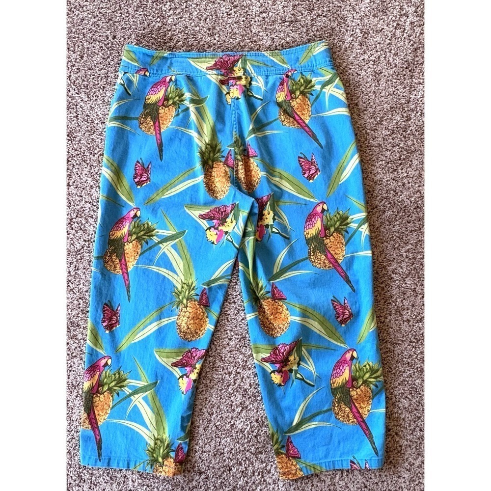 Vintage Bill Blass Jeans Tropical Capri Pants Size 14 Parrot Pineapple Print 🦜 - Picture 10 of 15
